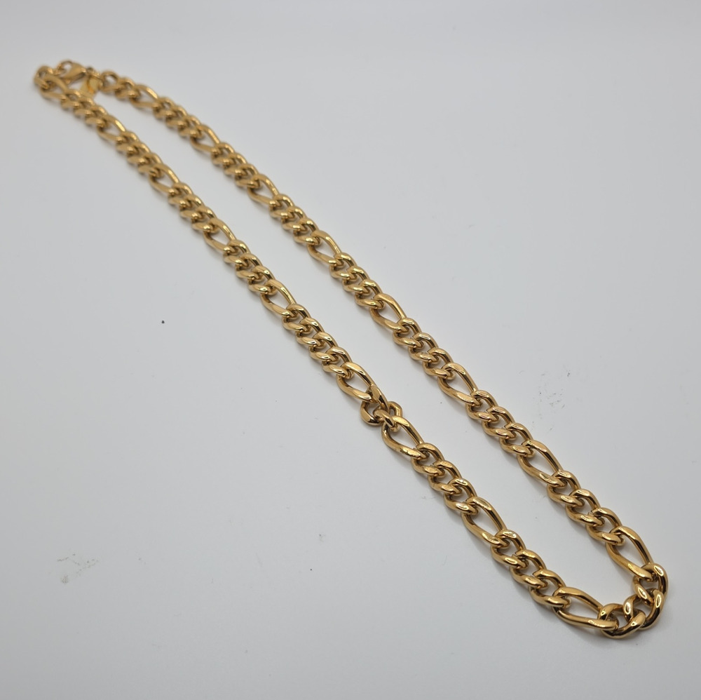 He Rocks Gold Tone Stainless Steel Figaro Chain Necklace 22 in Lobster Clasp